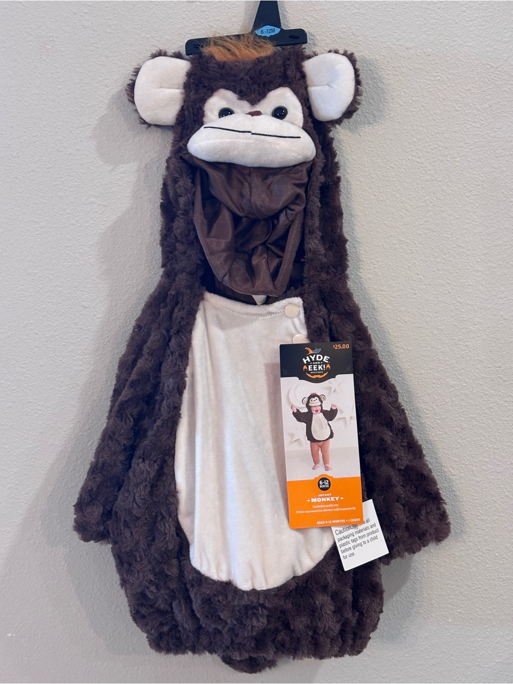 Hyde and Eek Plush Monkey Costume - Brown & Cream Hooded Onesie, 6-12 M